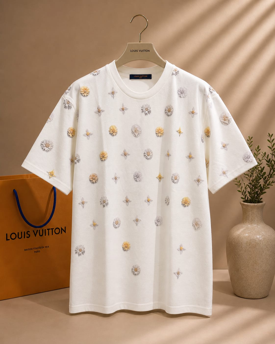 Floral Monogram Luxe Tee – Ivory Edition