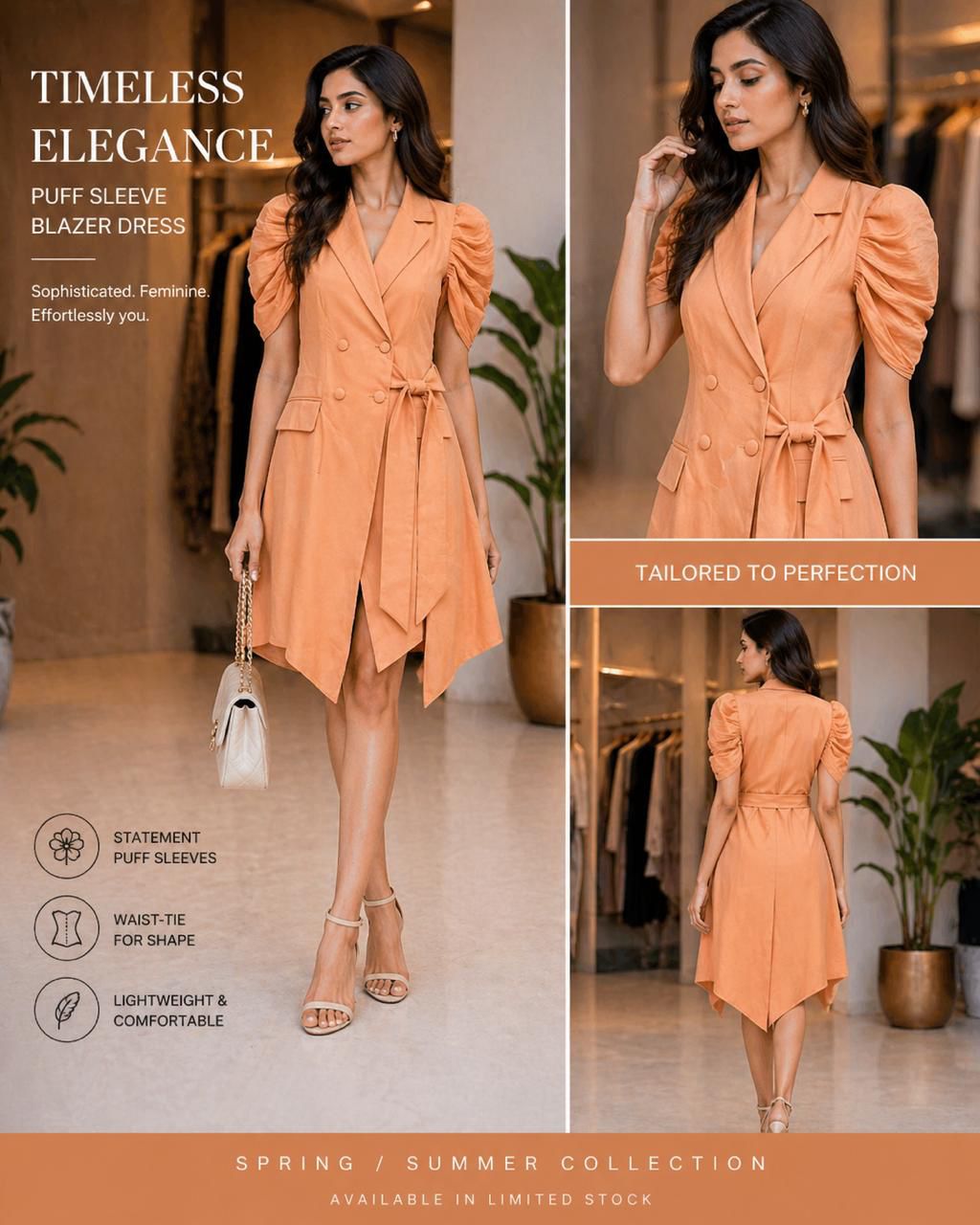 Luxe Puff Sleeve Blazer Dress