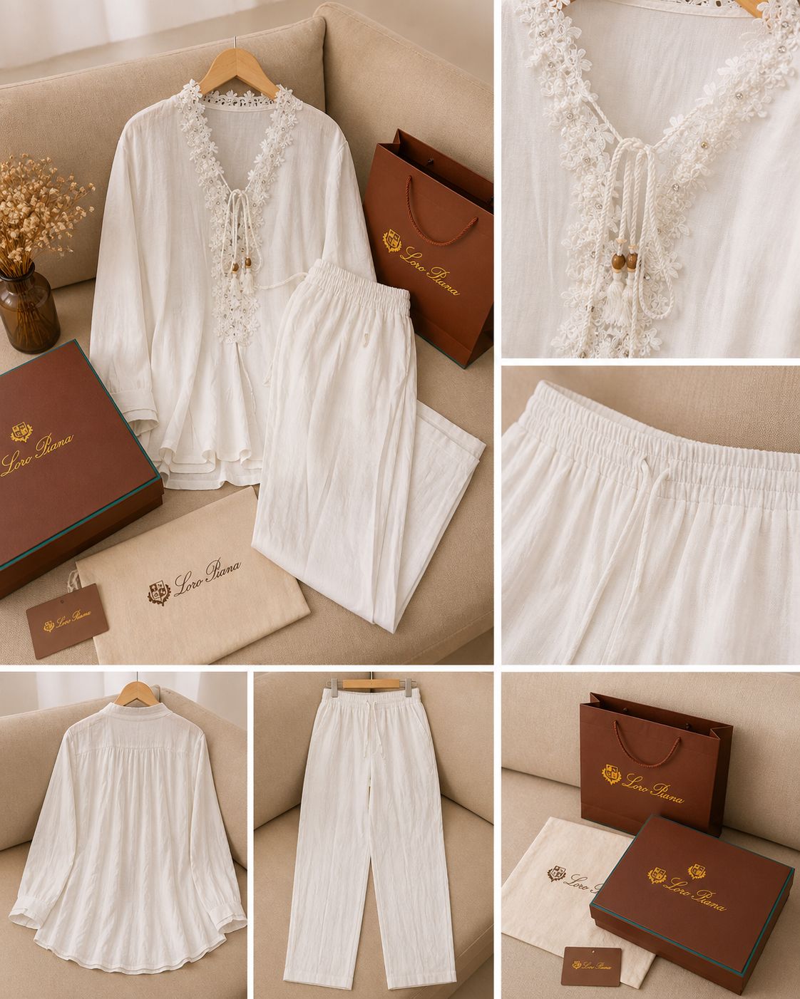 Ivory Luxe Embroidered Linen Cord Set