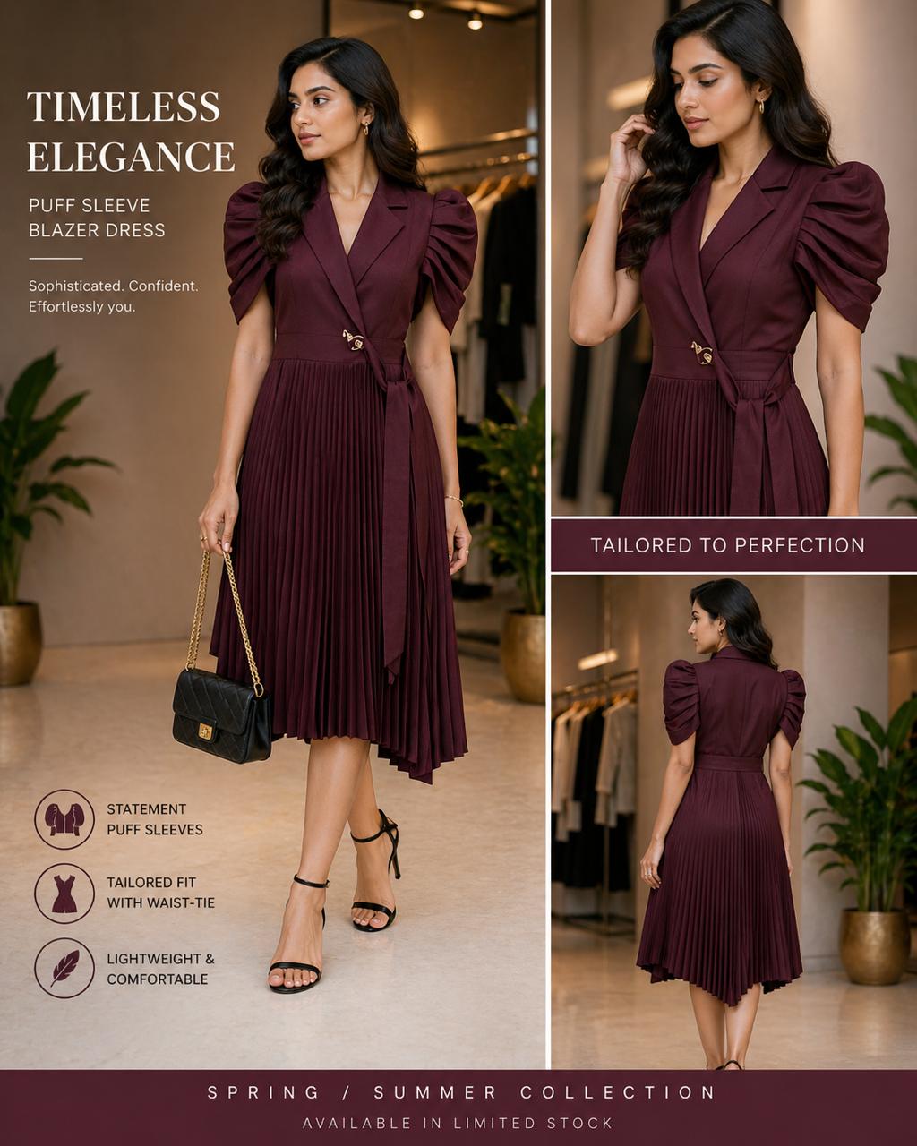 Timeless Elegance Puff Sleeve Blazer Dress