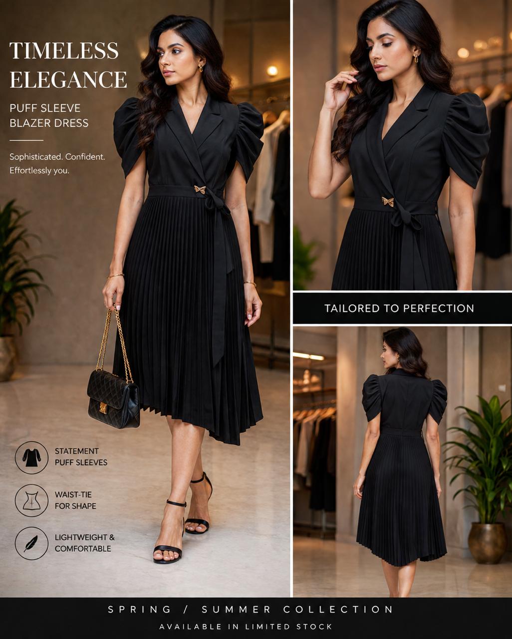Timeless Elegance Puff Sleeve Blazer Dress