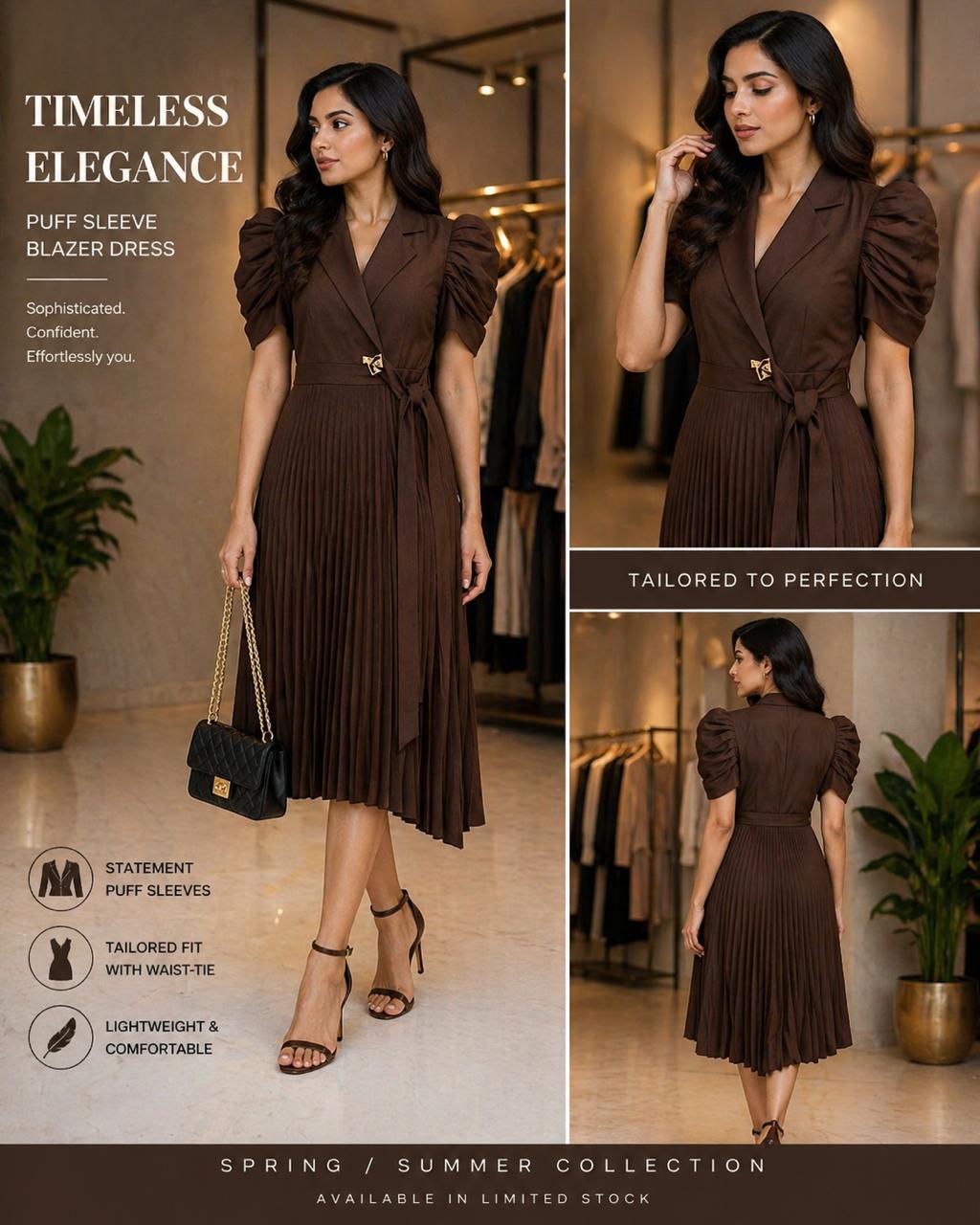 Timeless Elegance Puff Sleeve Blazer Dress
