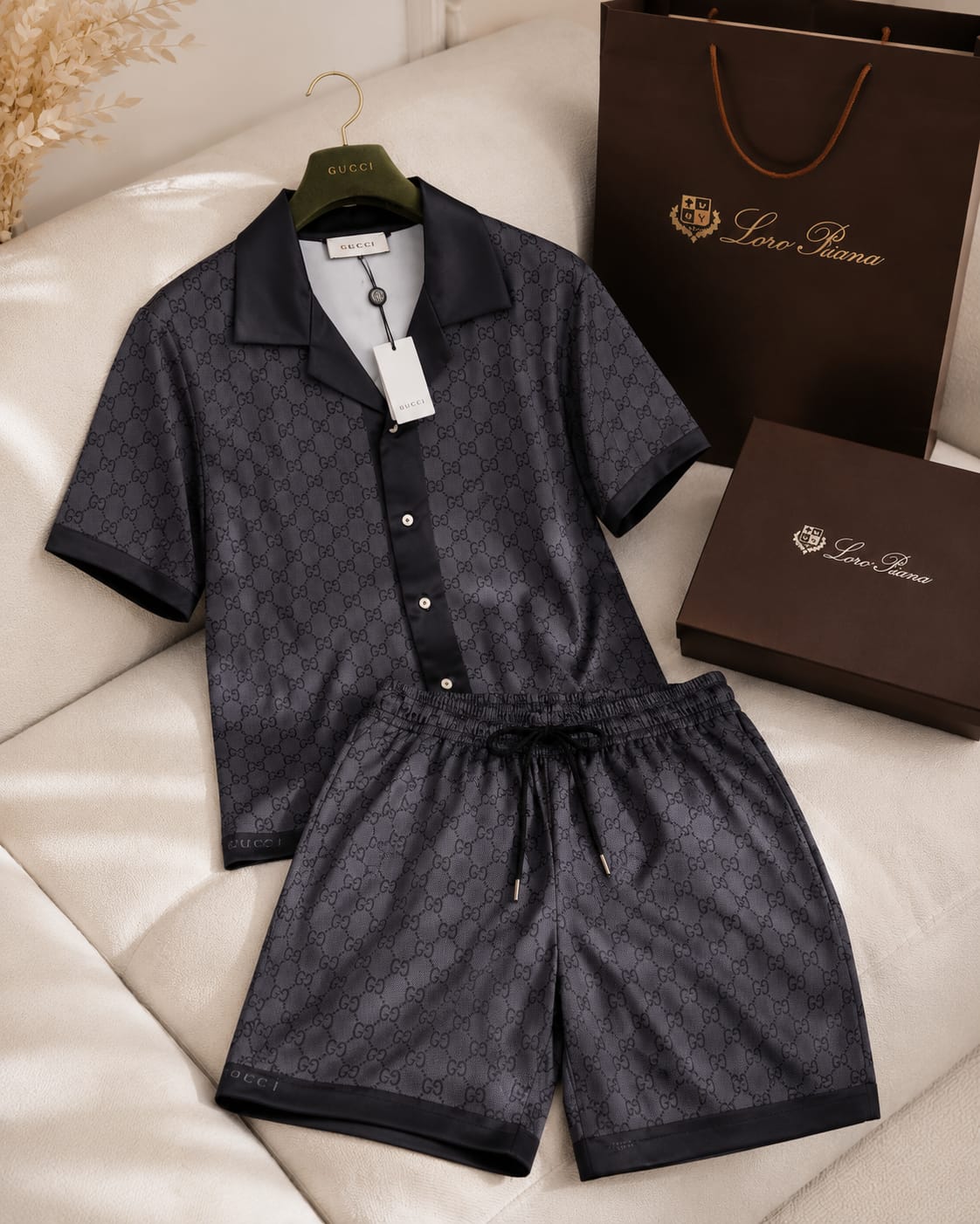 Midnight Monogram Silk Cord Set