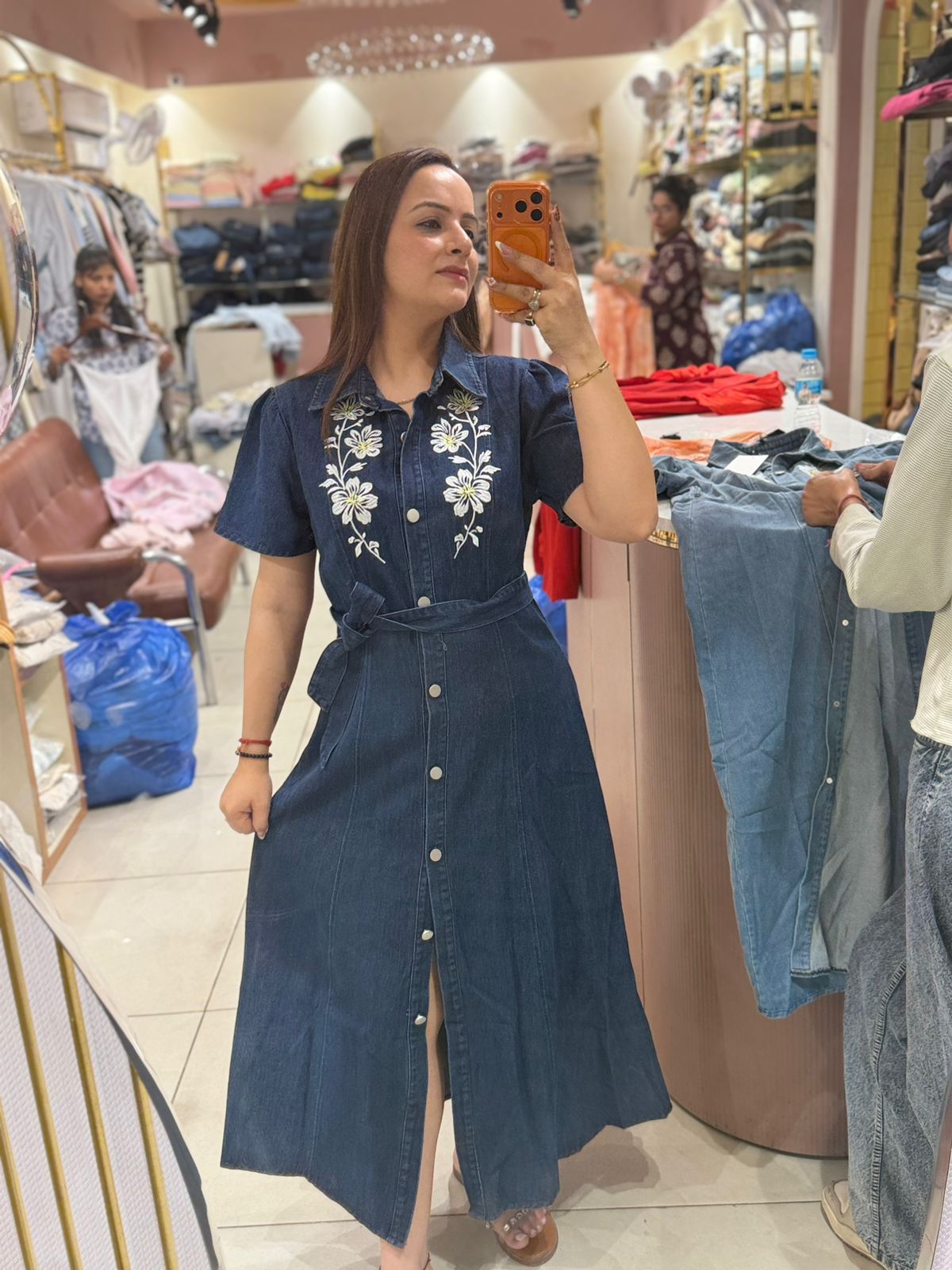 Azure Bloom Denim Dress