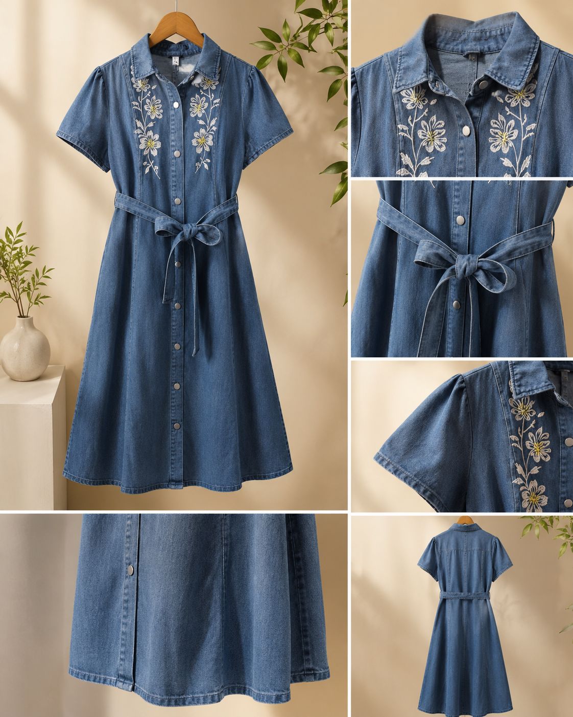 Azure Bloom Denim Dress