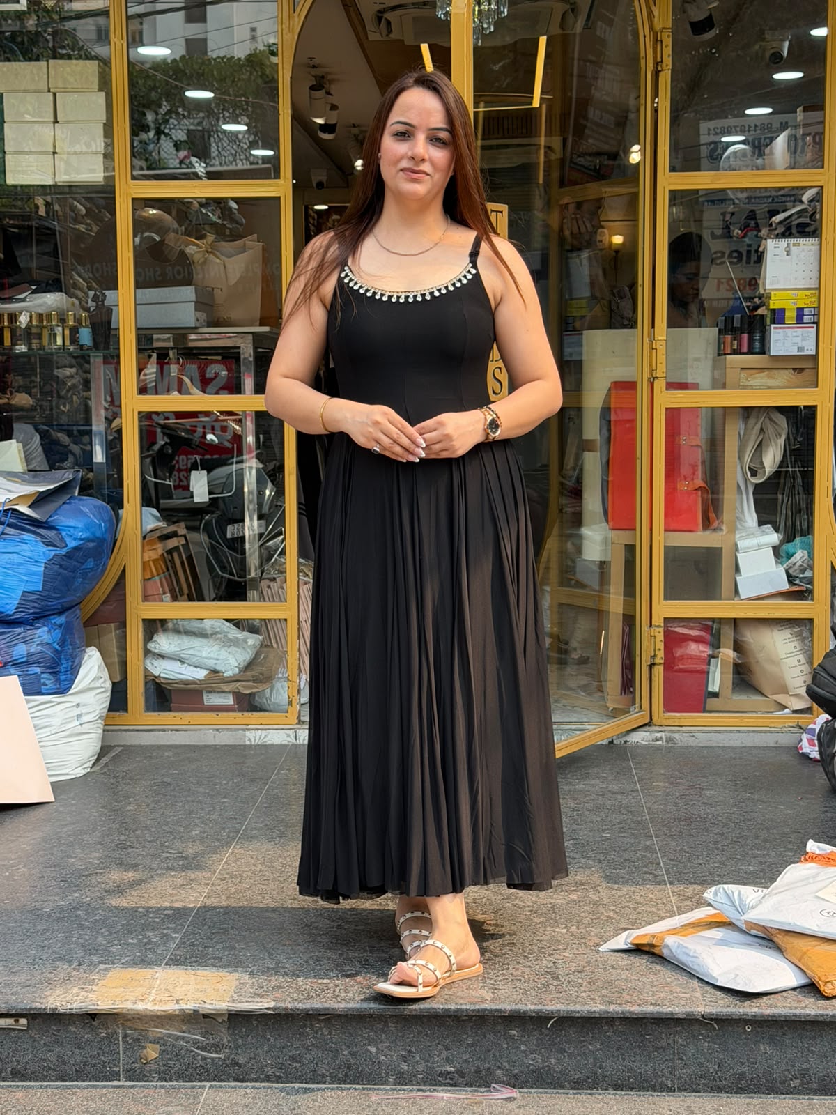 Aurora Crystal Pleated Maxi Dress