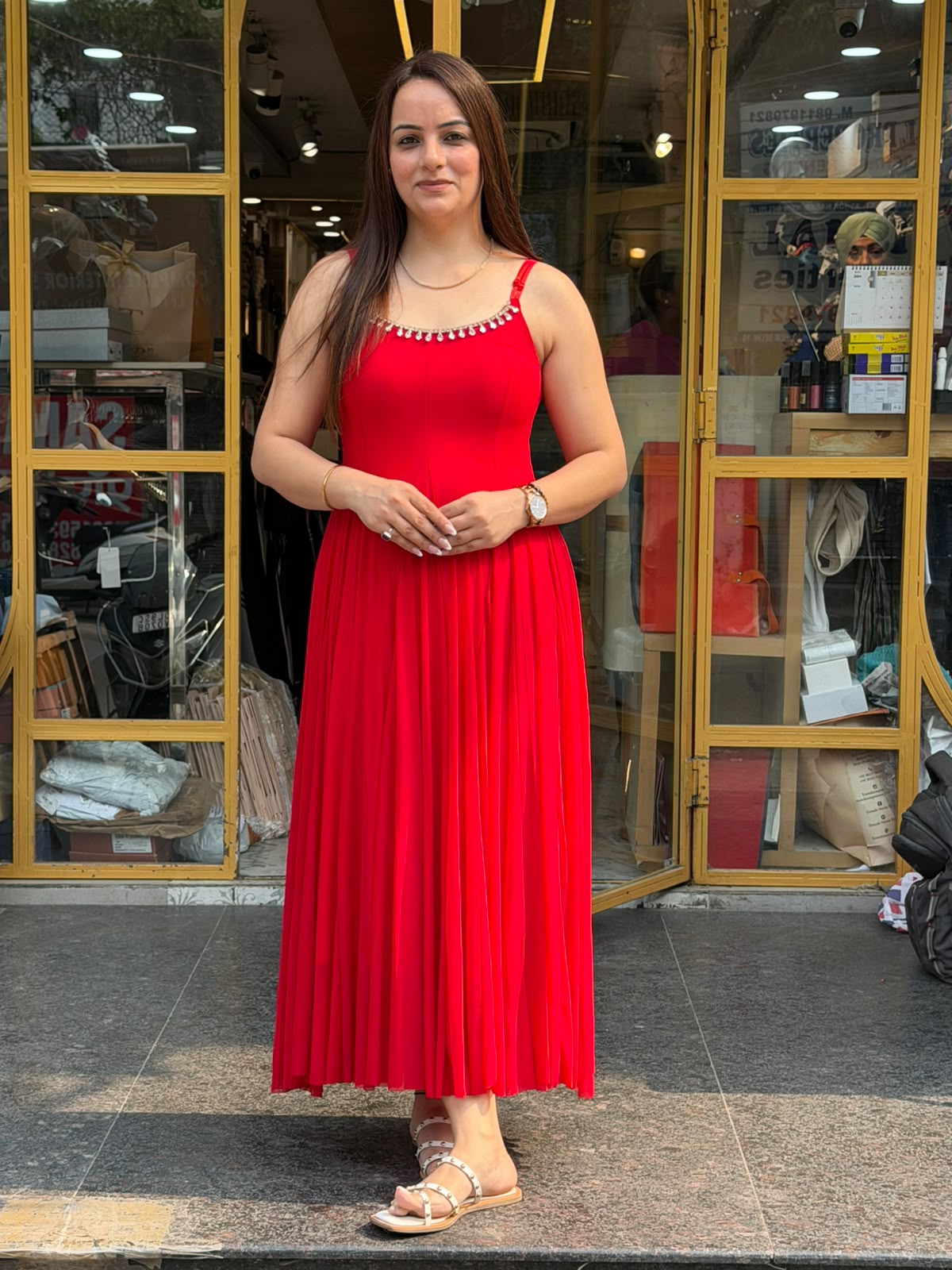 Aurora Crystal Pleated Maxi Dress