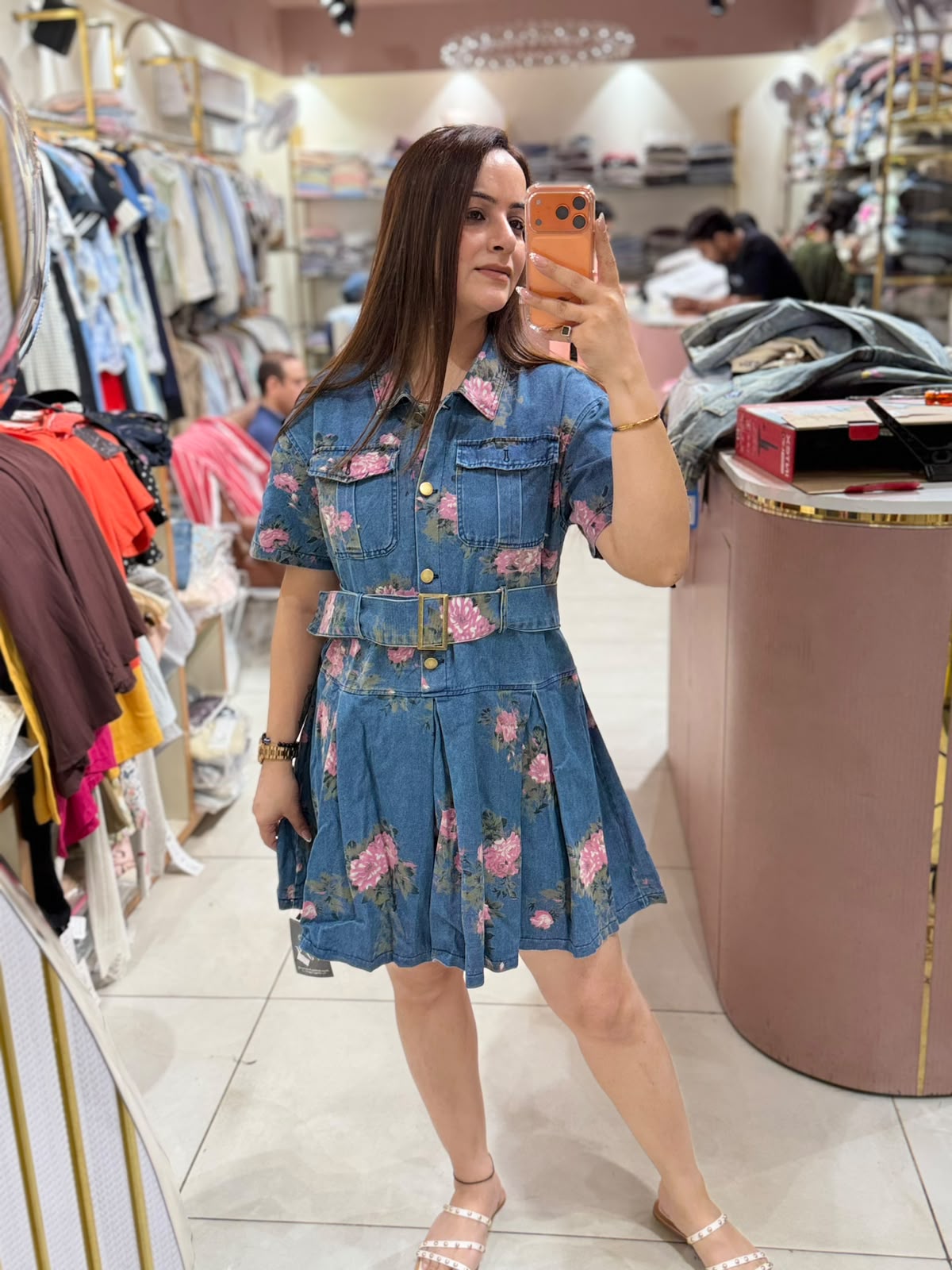 Rosewood Denim Bloom Belted Dress
