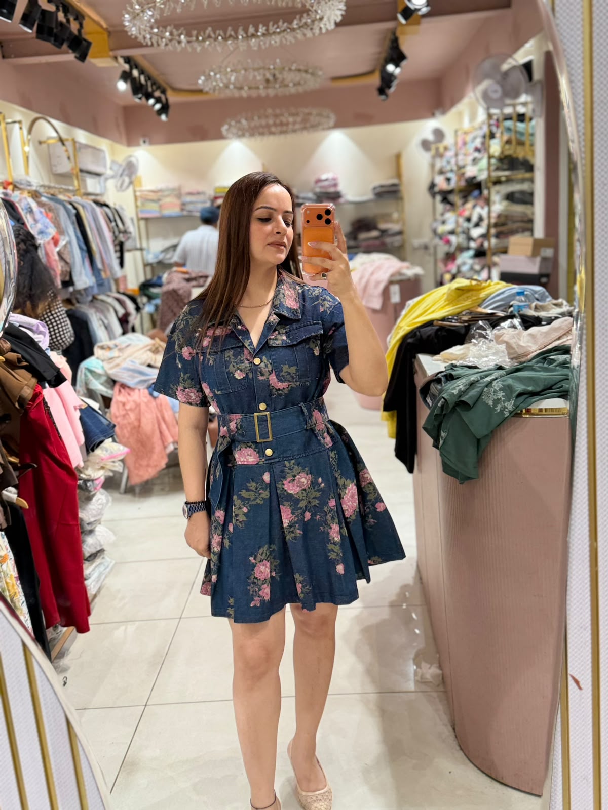 Rosewood Denim Bloom Belted Dress