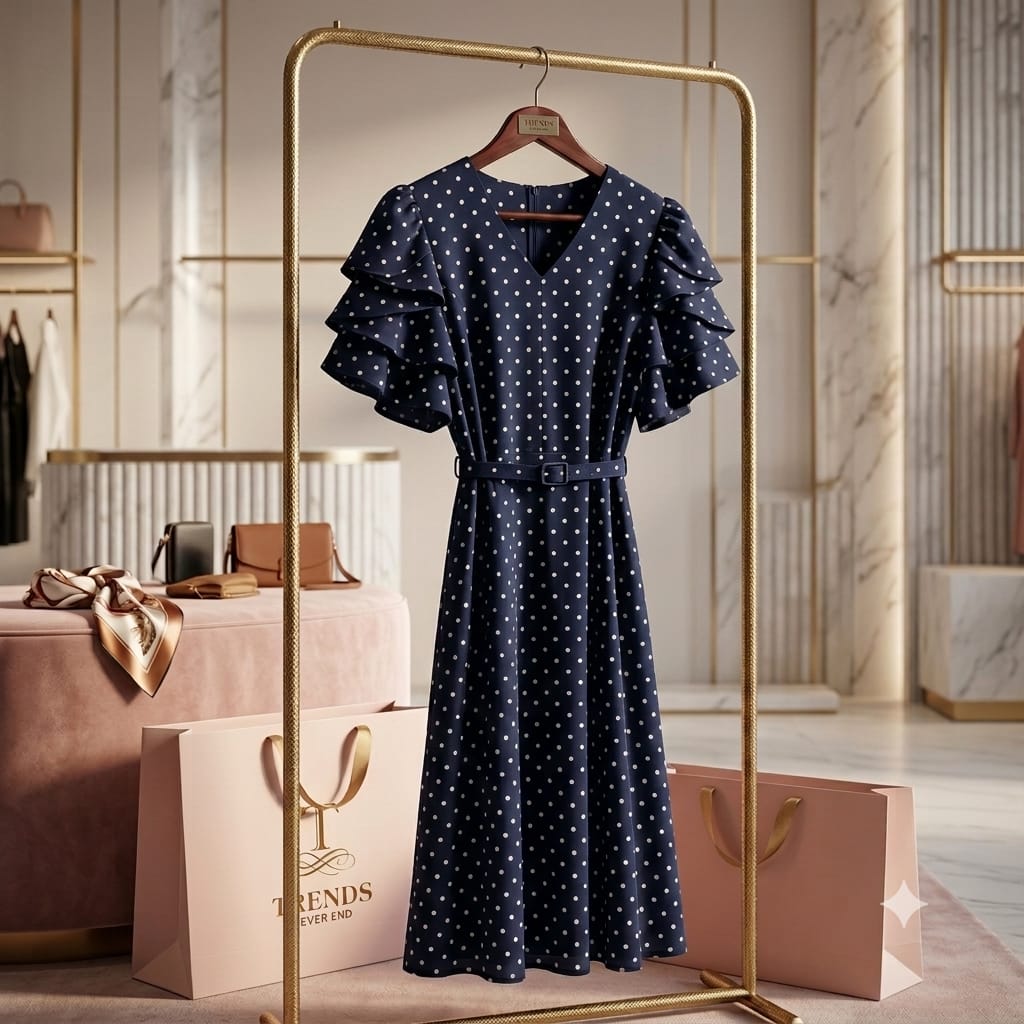 Polka Ruffle Midi Dress (Women)