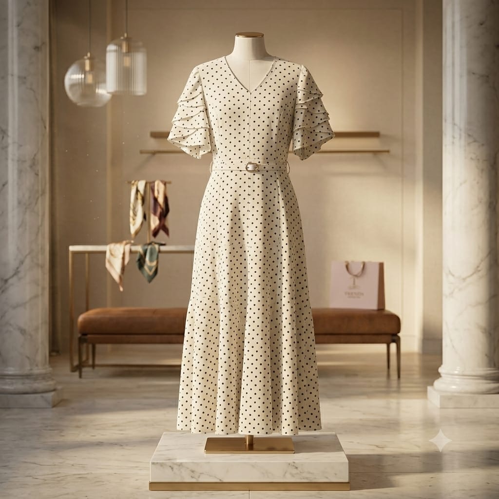 Polka Ruffle Midi Dress (Women)