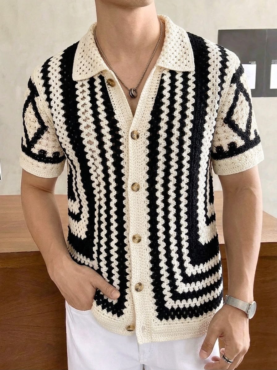 Vintage Crochet Knit Resort Shirt (Men)