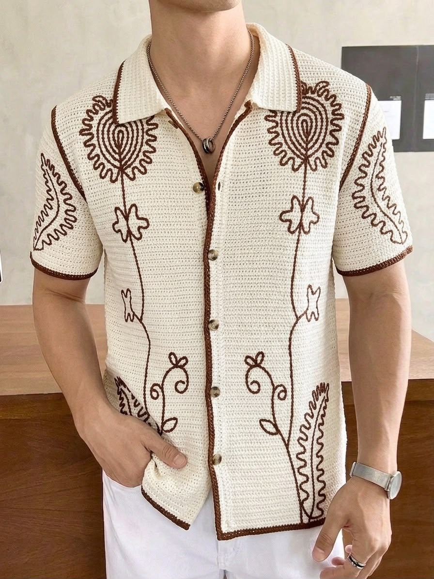 Vintage Crochet Knit Resort Shirt (Men)