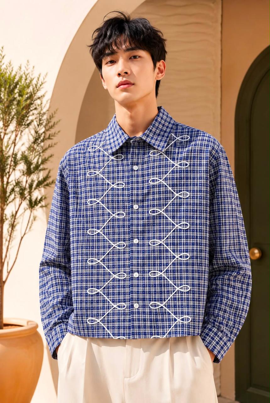 Regal Grid Embroidered Designer Shirt (Men)