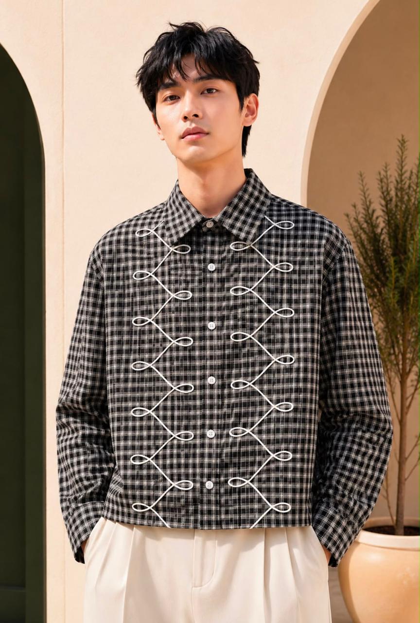 Regal Grid Embroidered Designer Shirt (Men)