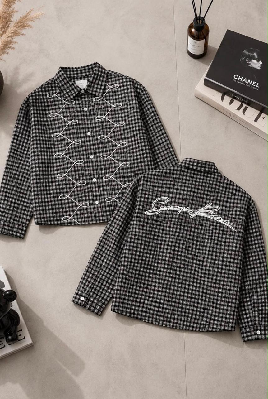 Regal Grid Embroidered Designer Shirt (Men)