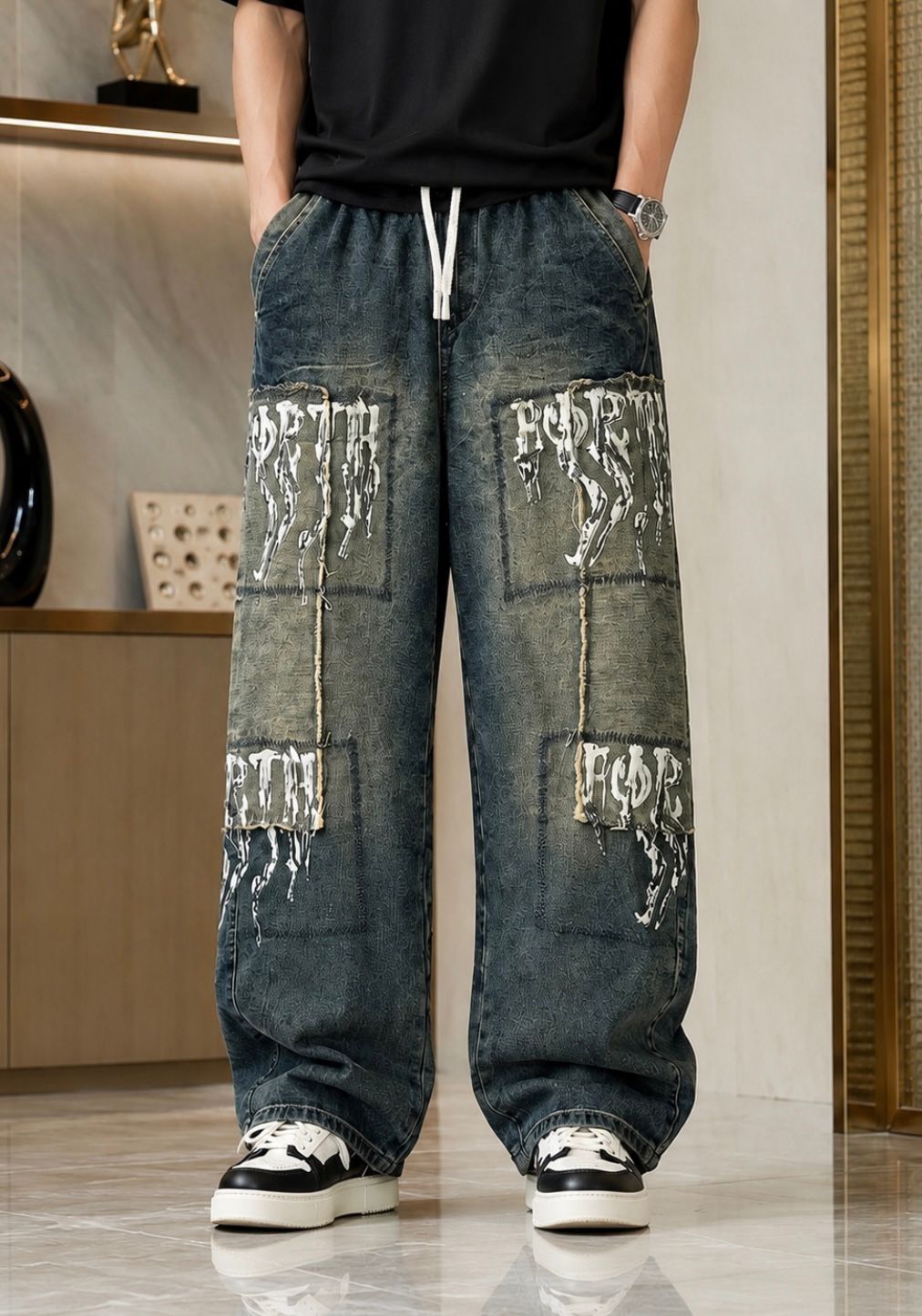 Premium Korean Fit Graphic Baggy Jeans (Men)