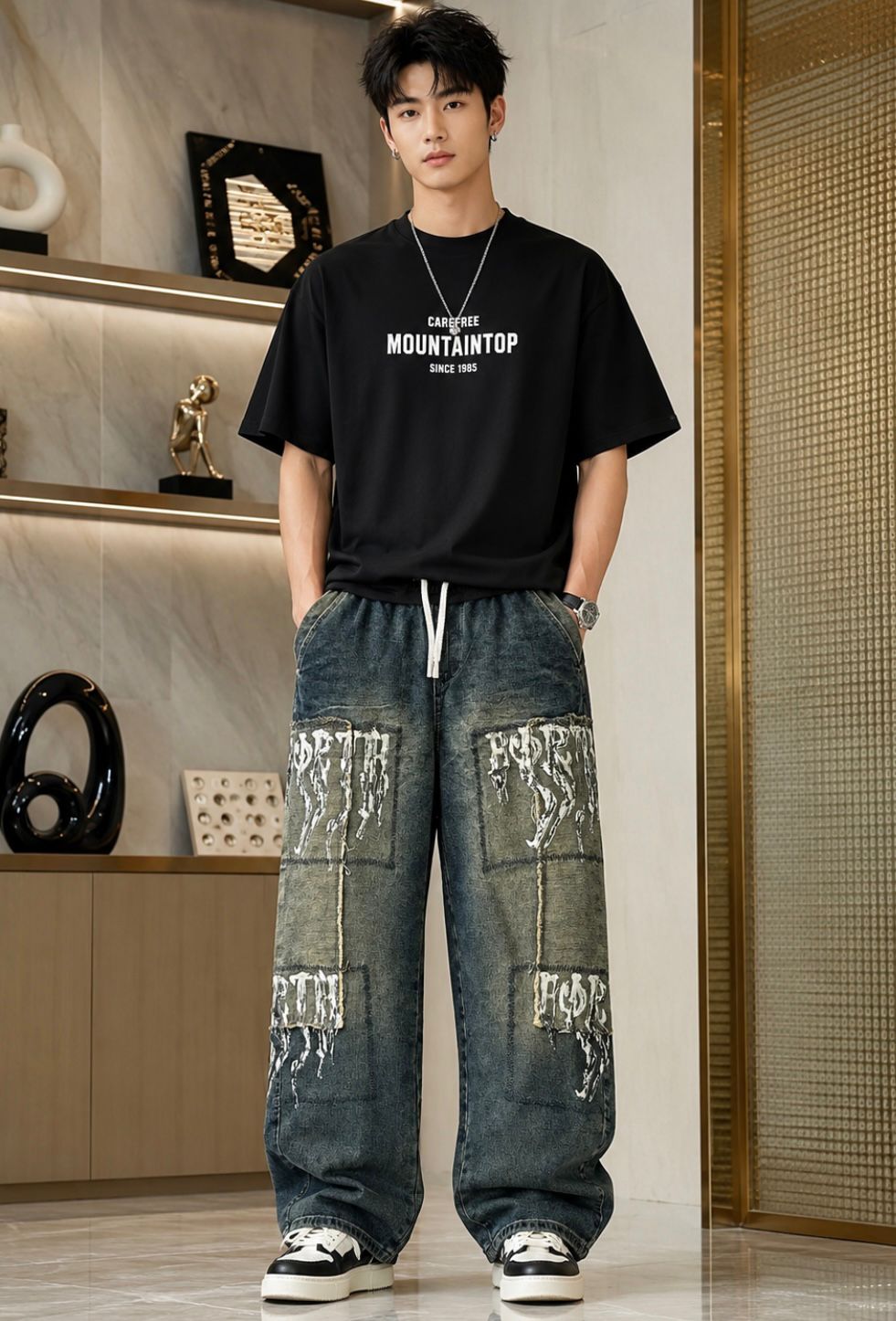 Premium Korean Fit Graphic Baggy Jeans (Men)