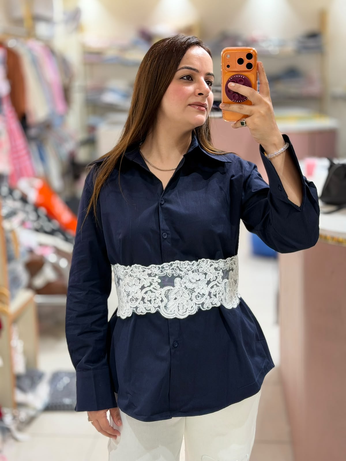 Elegant Lace Waist Cotton Shirt (Women)