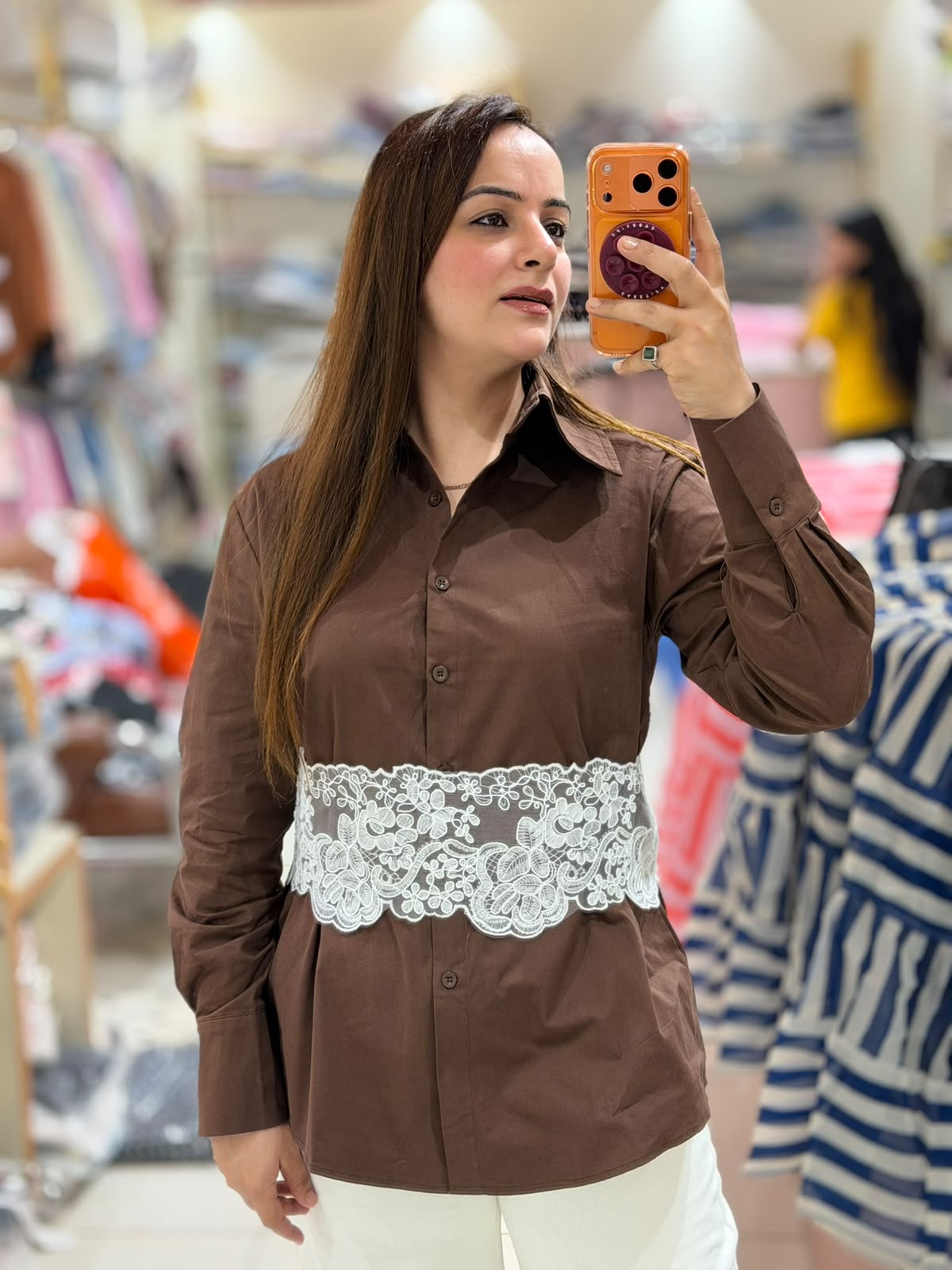Elegant Lace Waist Cotton Shirt (Women)