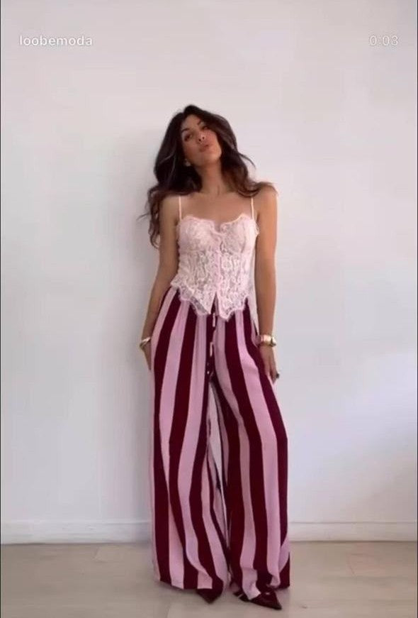 Women's Striped Wide-Leg Palazzo Pants (Women)