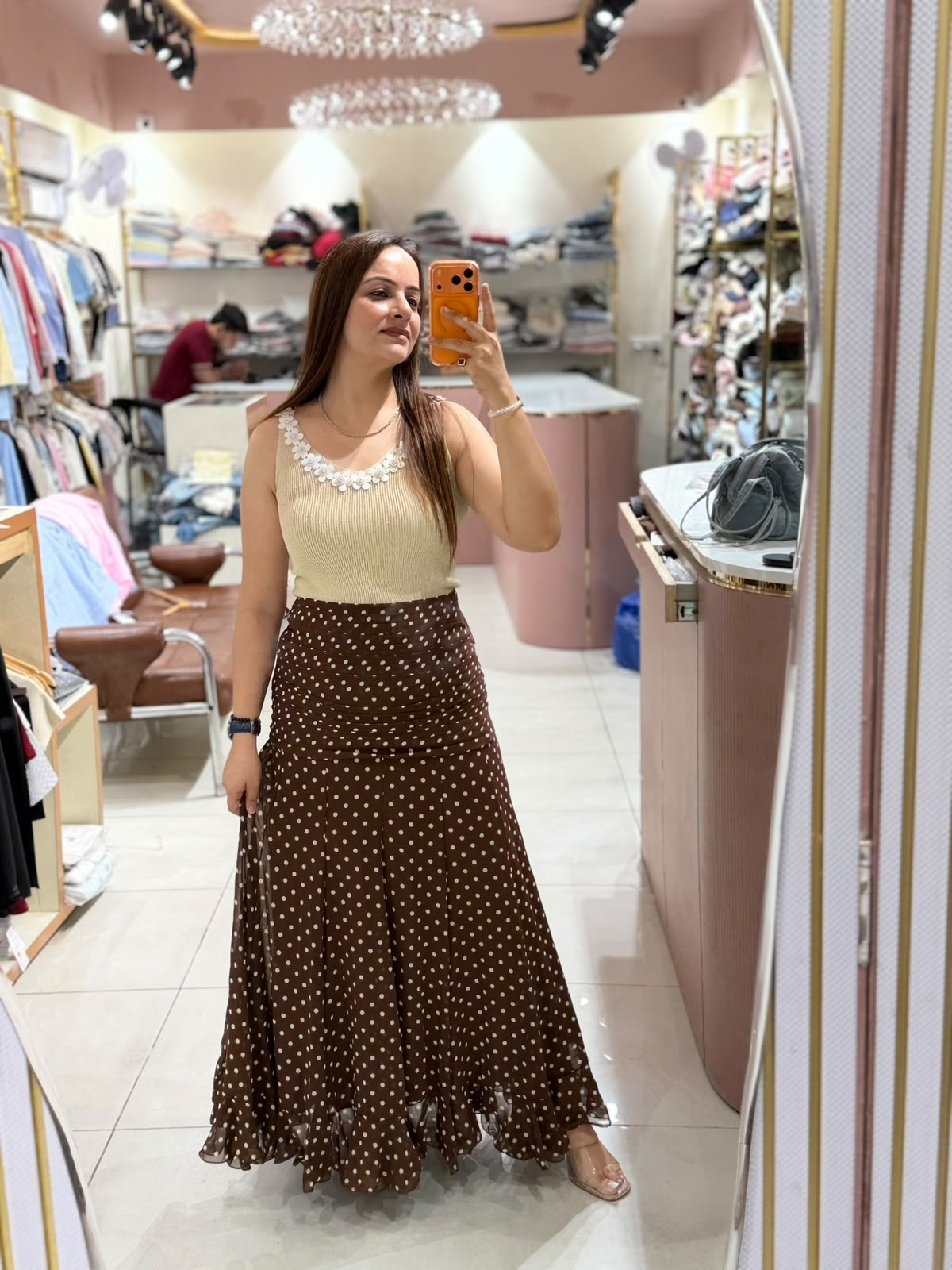 Vintage Polka Dot Flared Maxi Skirt (Women)
