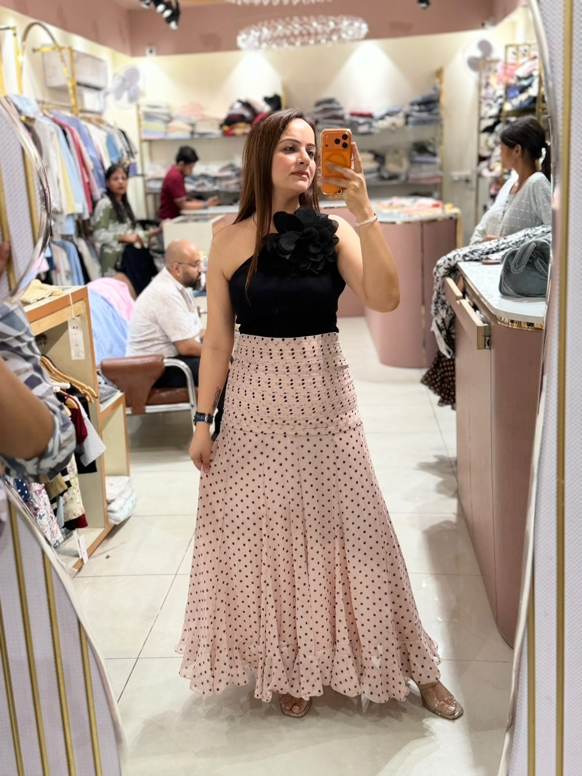 Vintage Polka Dot Flared Maxi Skirt (Women)