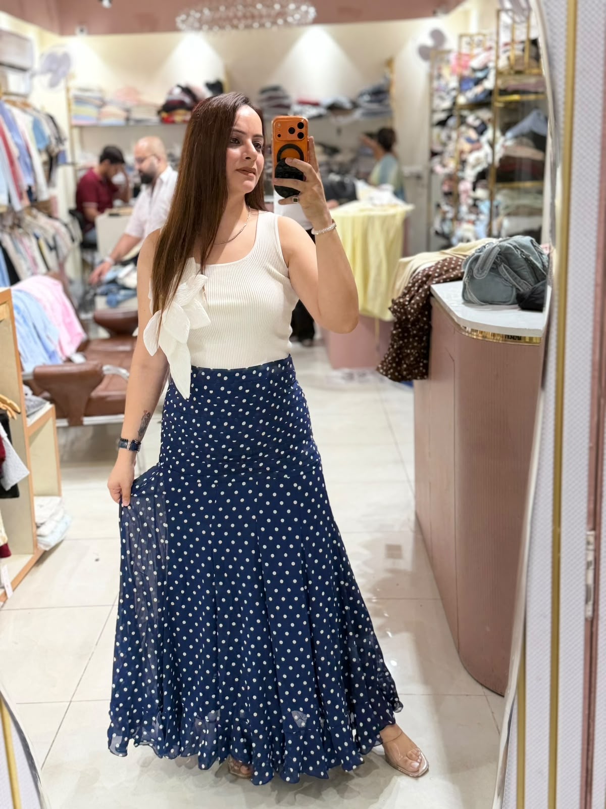 Vintage Polka Dot Flared Maxi Skirt (Women)