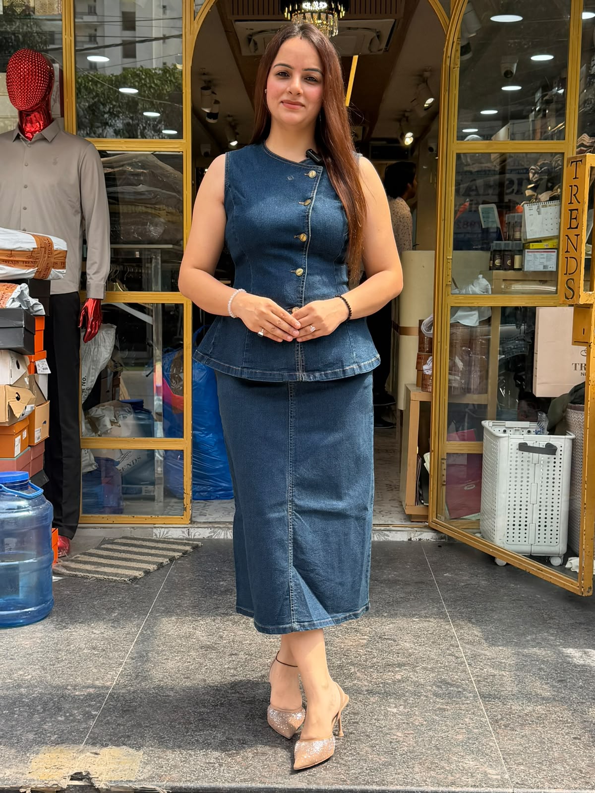 Asymmetric Denim Cord Set (Women)