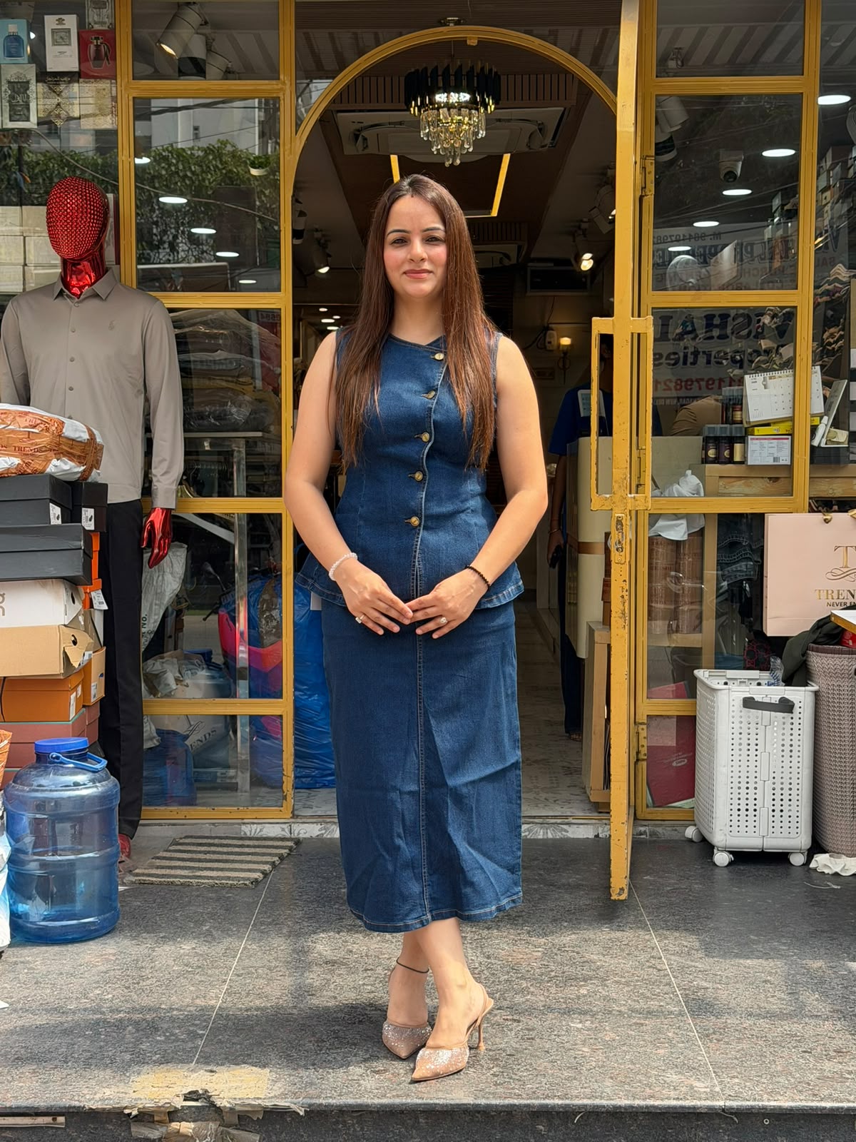 Asymmetric Denim Cord Set (Women)