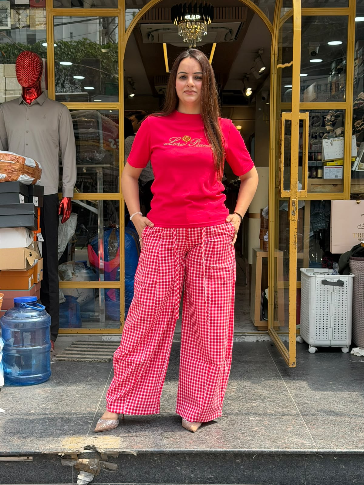 Gingham Wide-Leg Lounge Pants (Women)