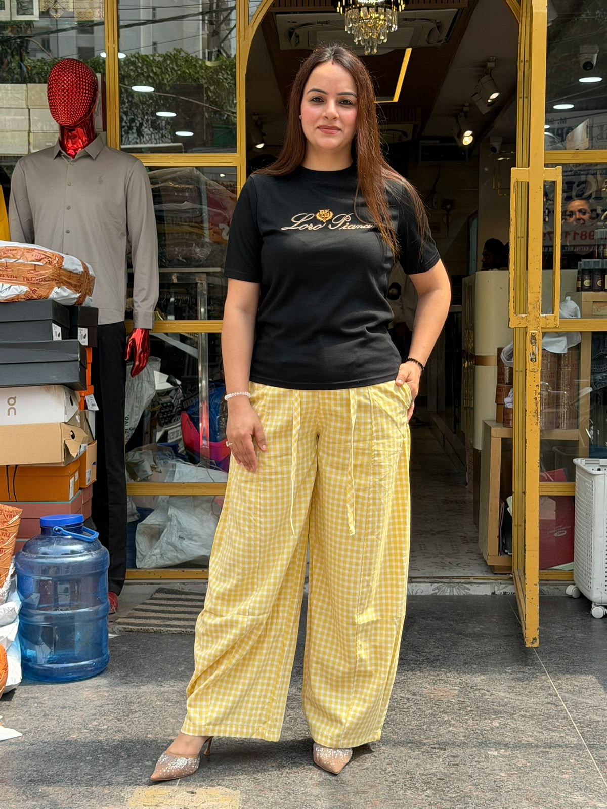Gingham Wide-Leg Lounge Pants (Women)
