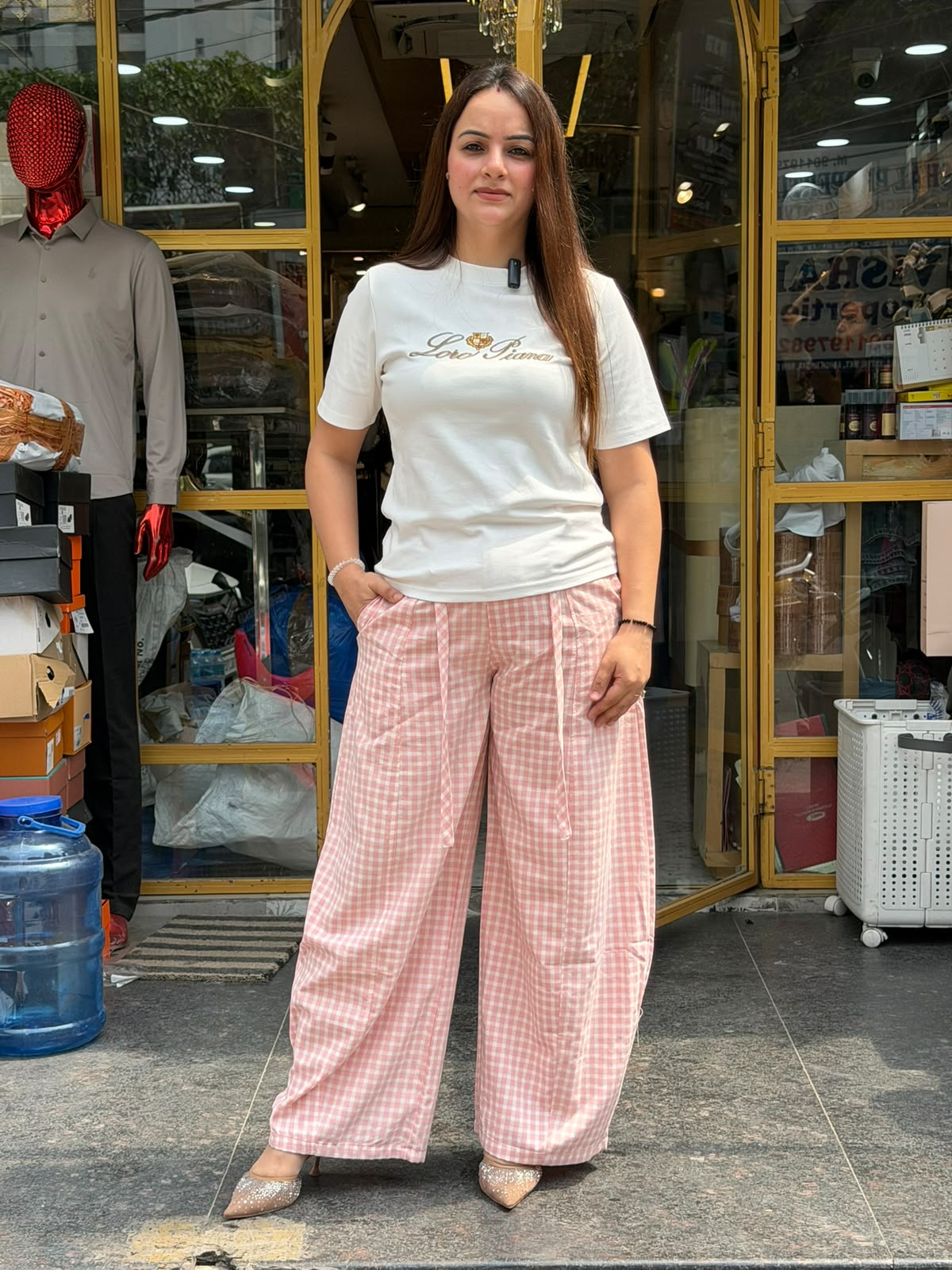 Gingham Wide-Leg Lounge Pants (Women)