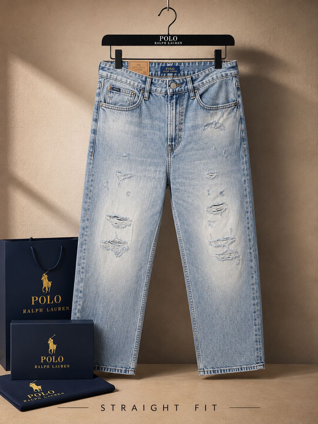 Premium Straight Fit Distressed Denim Jeans (Men)