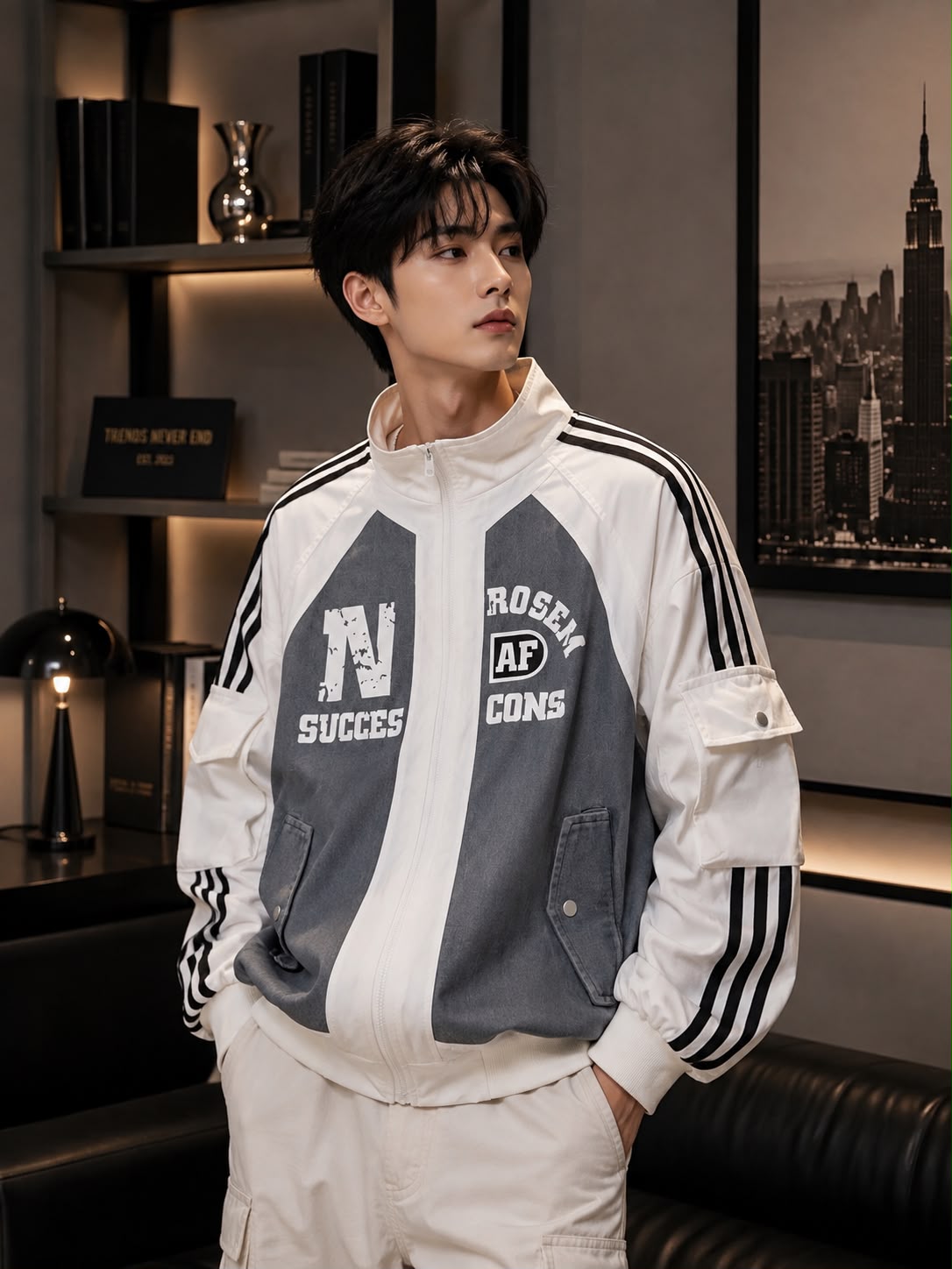 Men’s Color Block Track Jacket with Stripe Detailing – Full Zip Sports Windbreaker Jacket