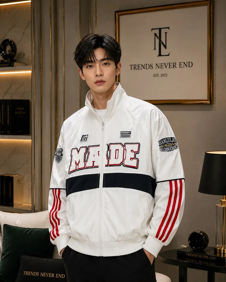 Men’s Vintage Oversized Patchwork Varsity Bomber Jacket