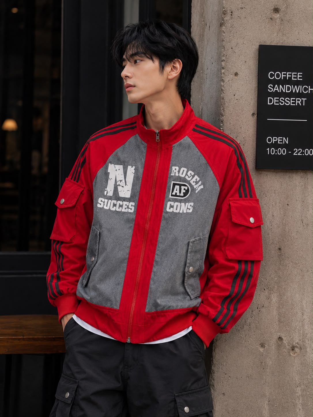 Men’s Color Block Track Jacket with Stripe Detailing – Full Zip Sports Windbreaker Jacket