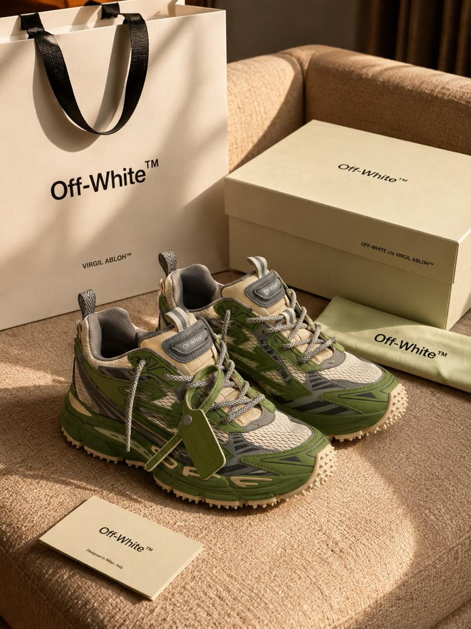 Premium Olive Green Chunky Trail Runner Sneakers