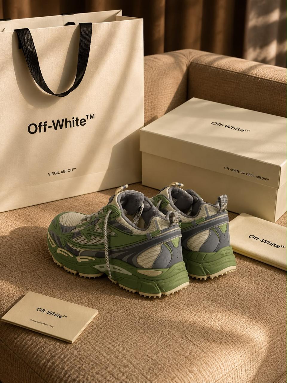 Premium Olive Green Chunky Trail Runner Sneakers