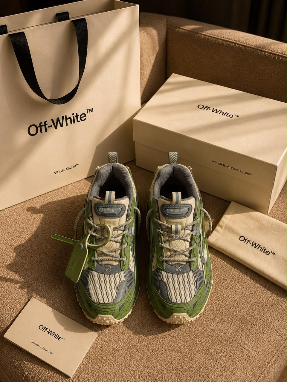 Premium Olive Green Chunky Trail Runner Sneakers