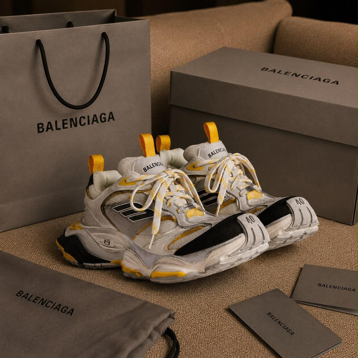 Premium Beige & Yellow Chunky Runner Sneakers