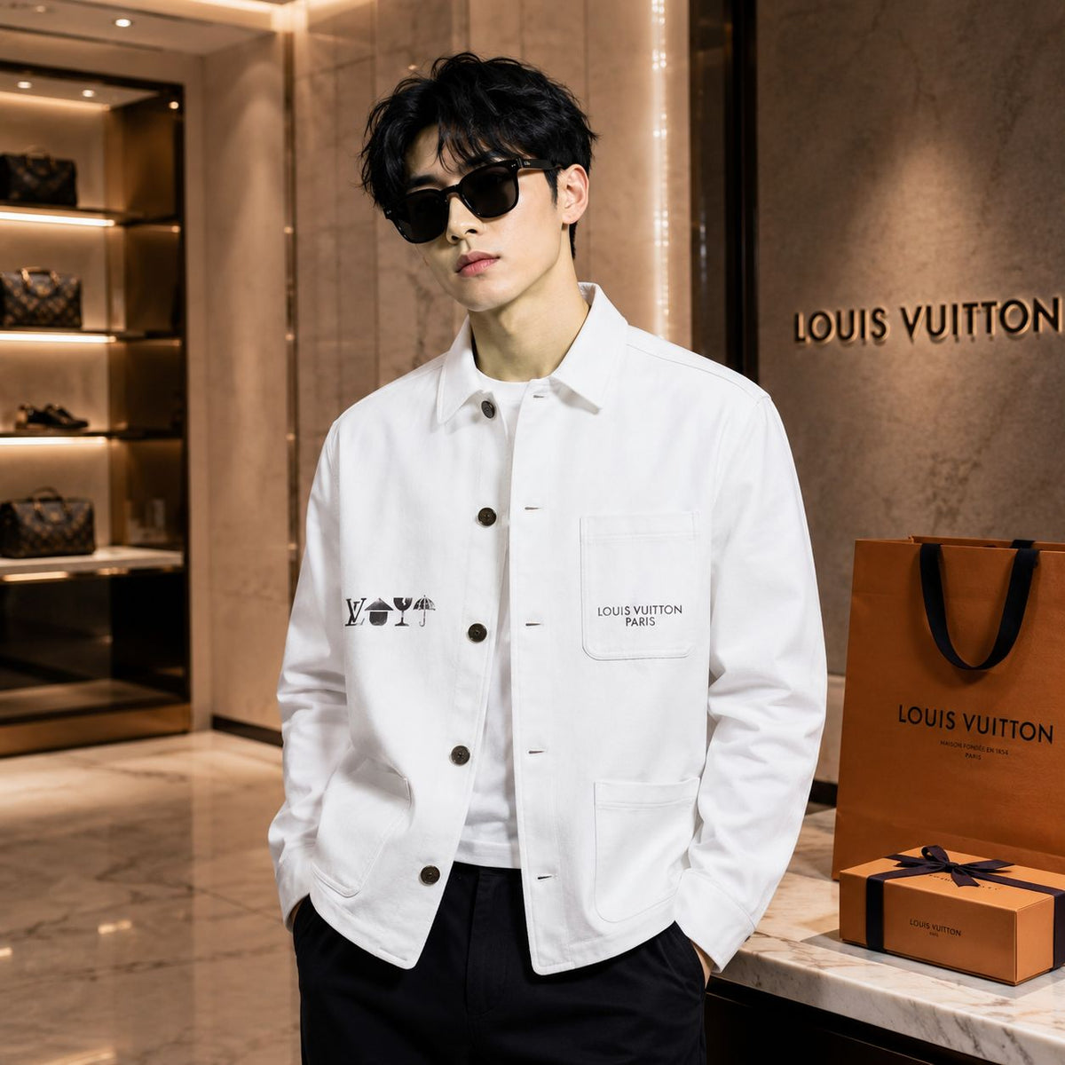 Premium White Statement Utility Jacket