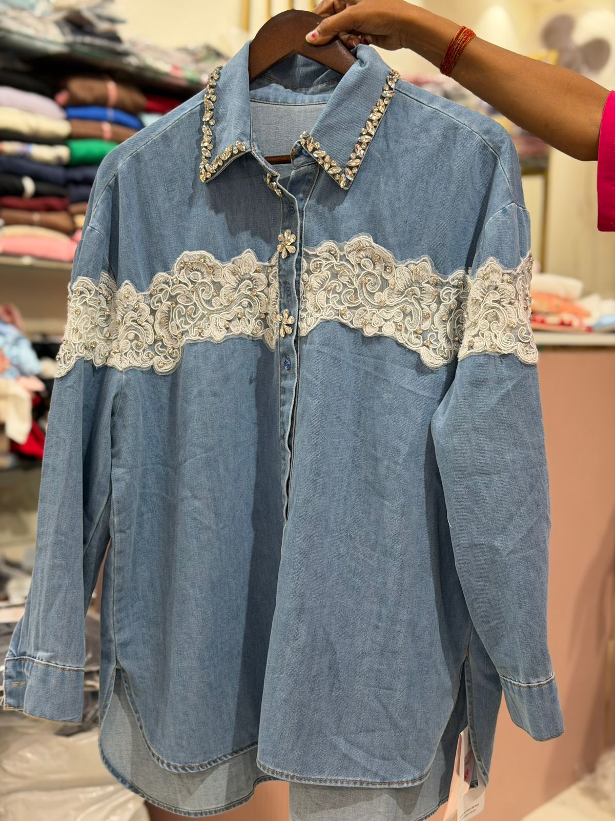 Crystal Edge Luxe Denim Shirt