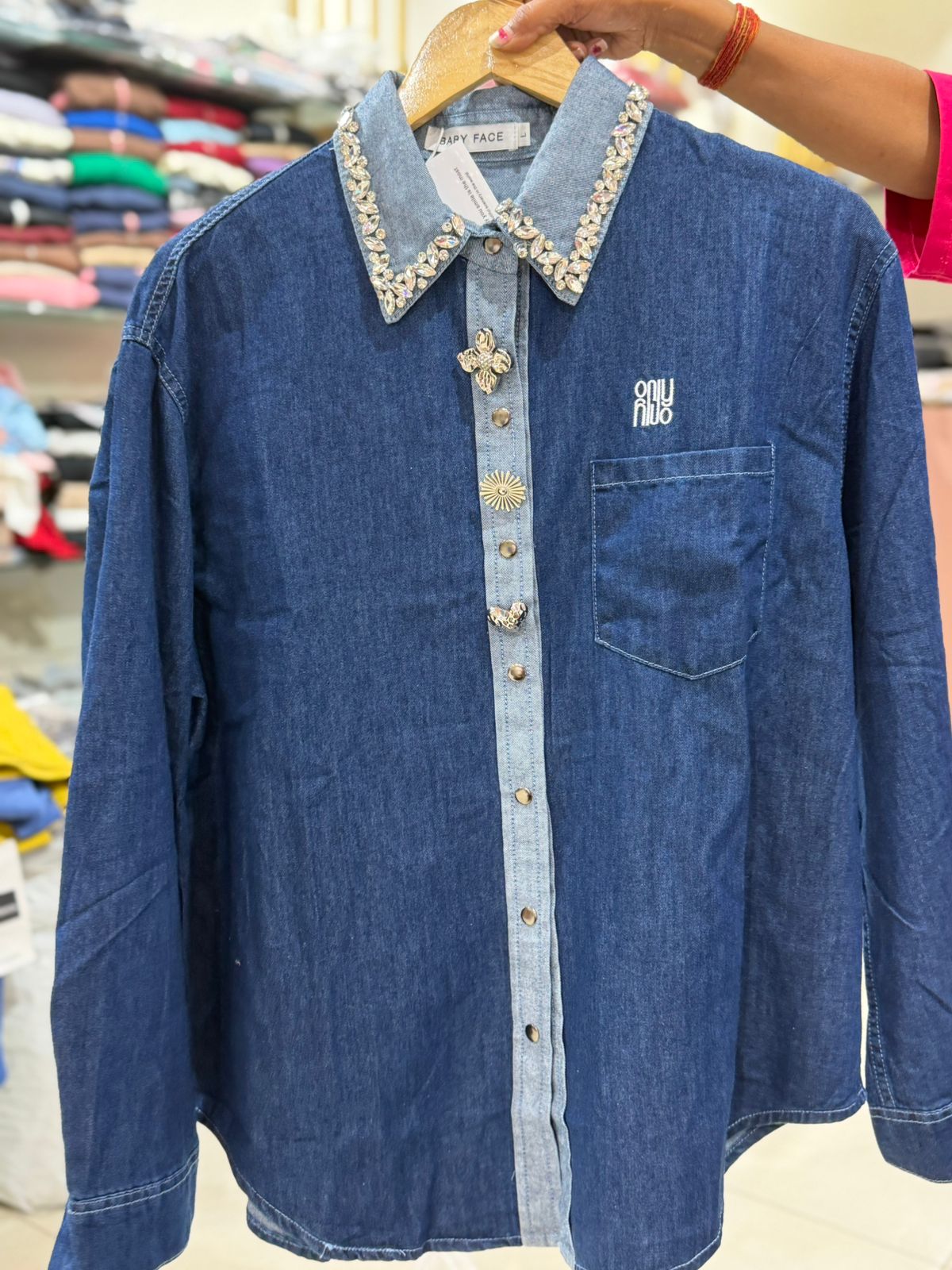 Crystal Edge Luxe Denim Shirt