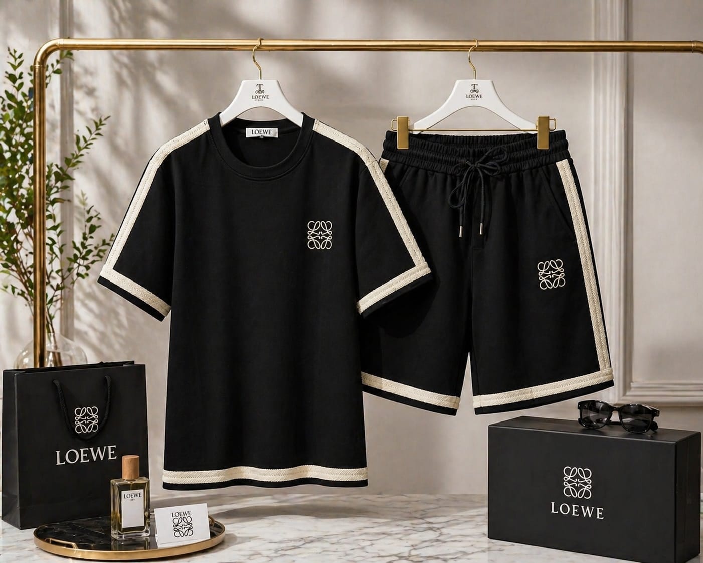Contrast Stripe Premium Cotton Cord Set (T-Shirt + Shorts)