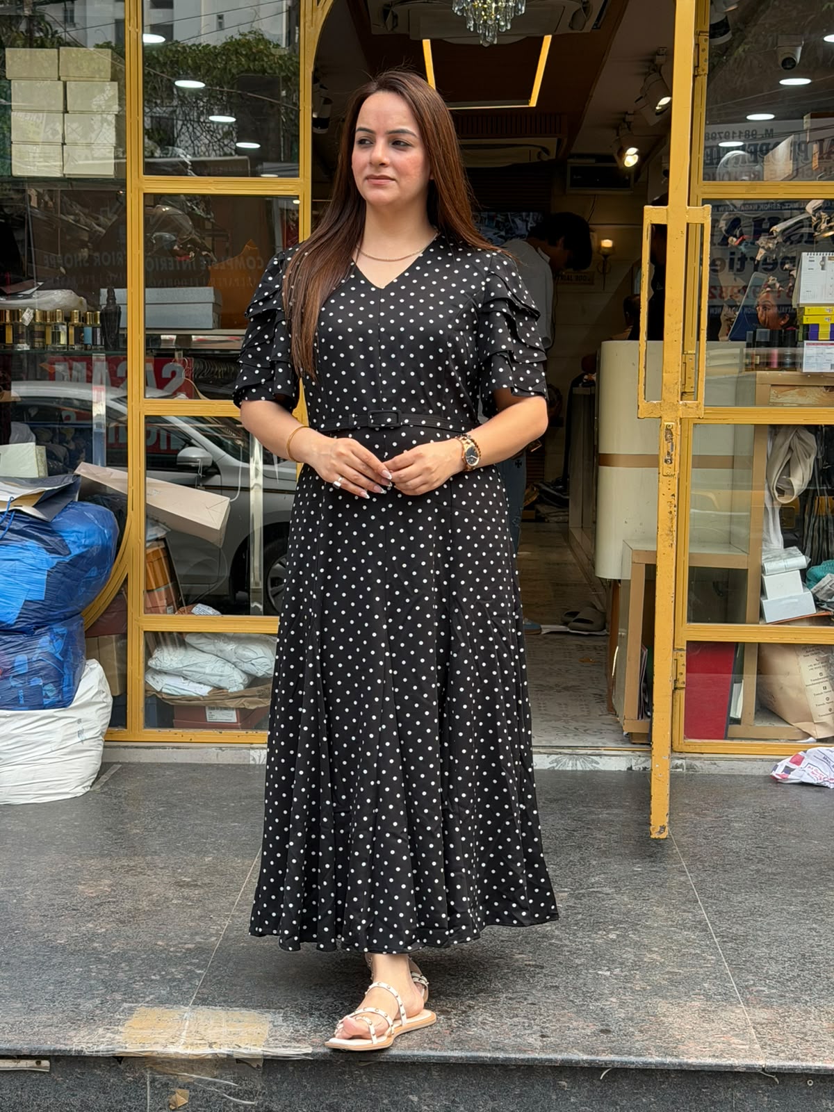 Polka Grace Belted Maxi Dress (Women)