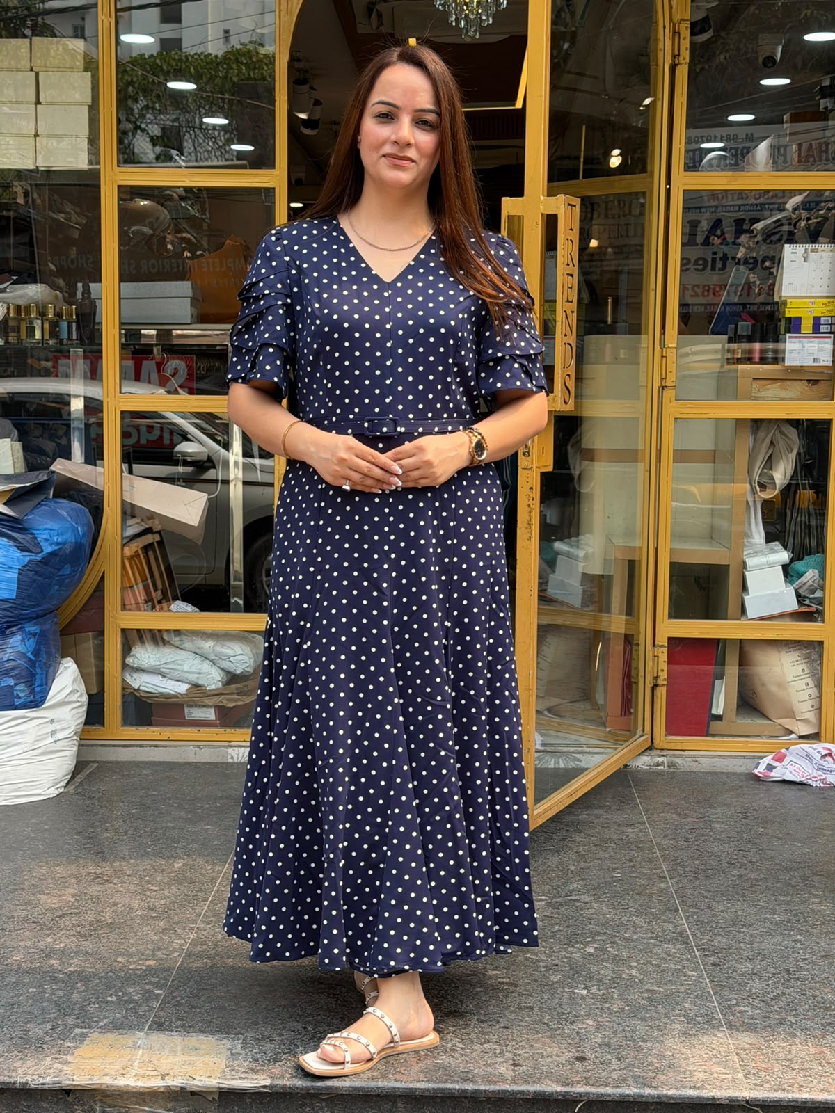 Polka Grace Belted Maxi Dress (Women)