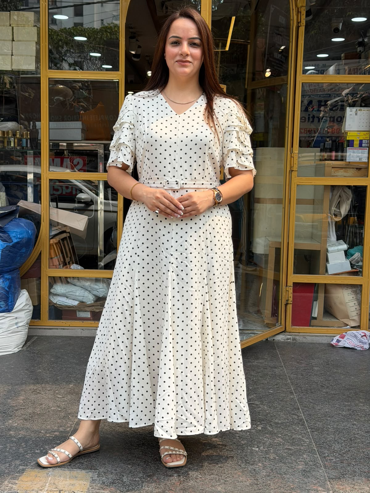 Polka Grace Belted Maxi Dress (Women)