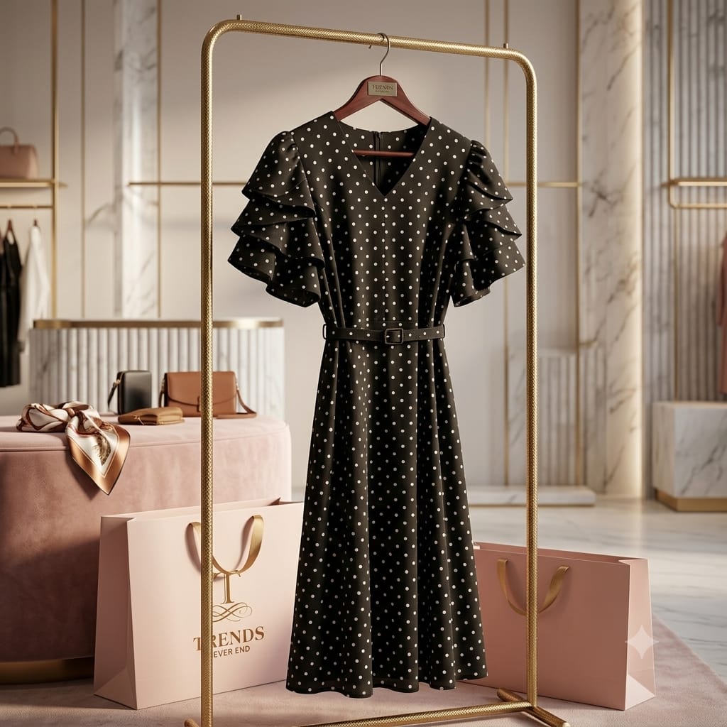Polka Ruffle Midi Dress (Women)