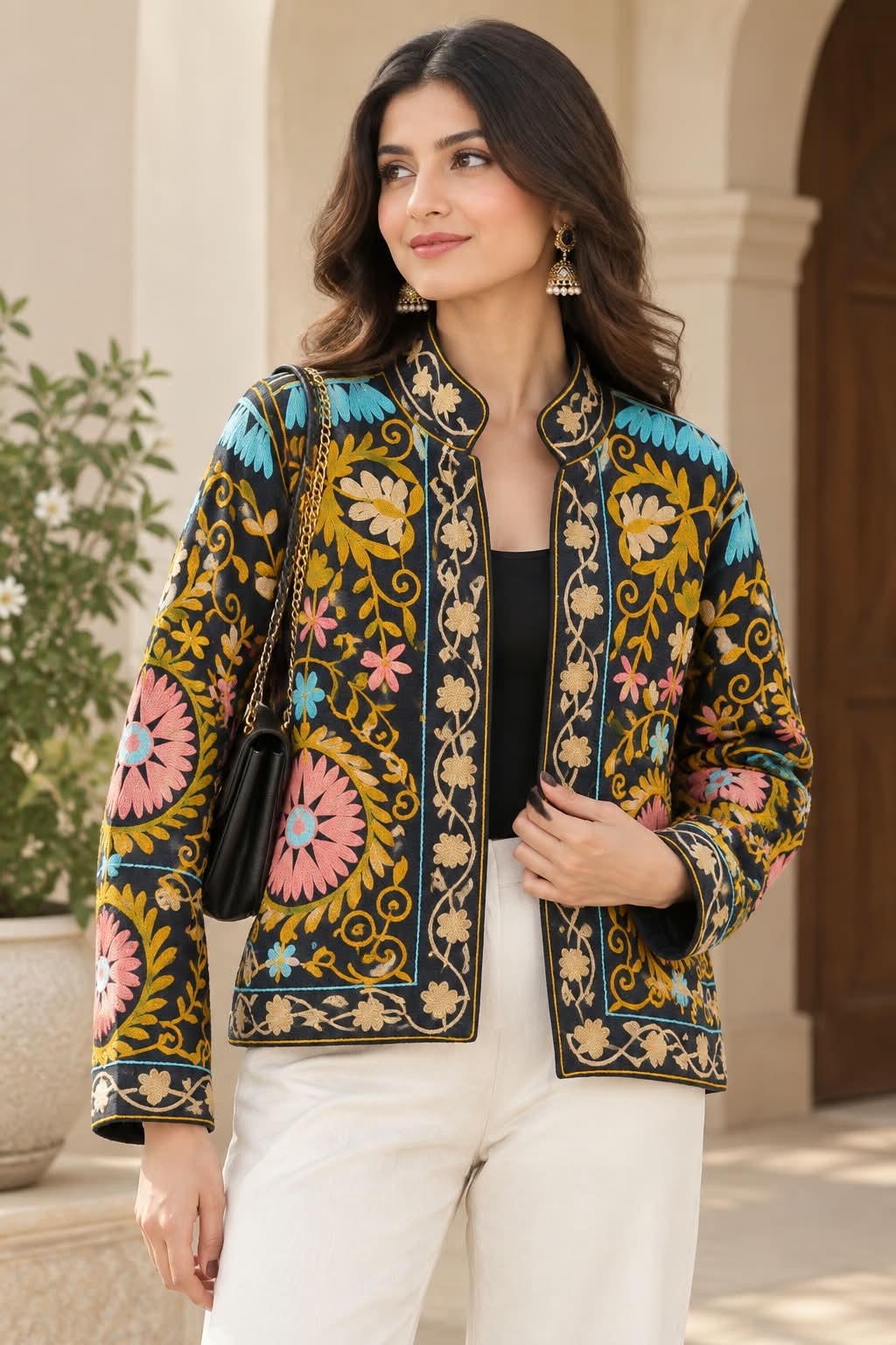 Artisan Multi-Color Floral Embroidered Short Coat
